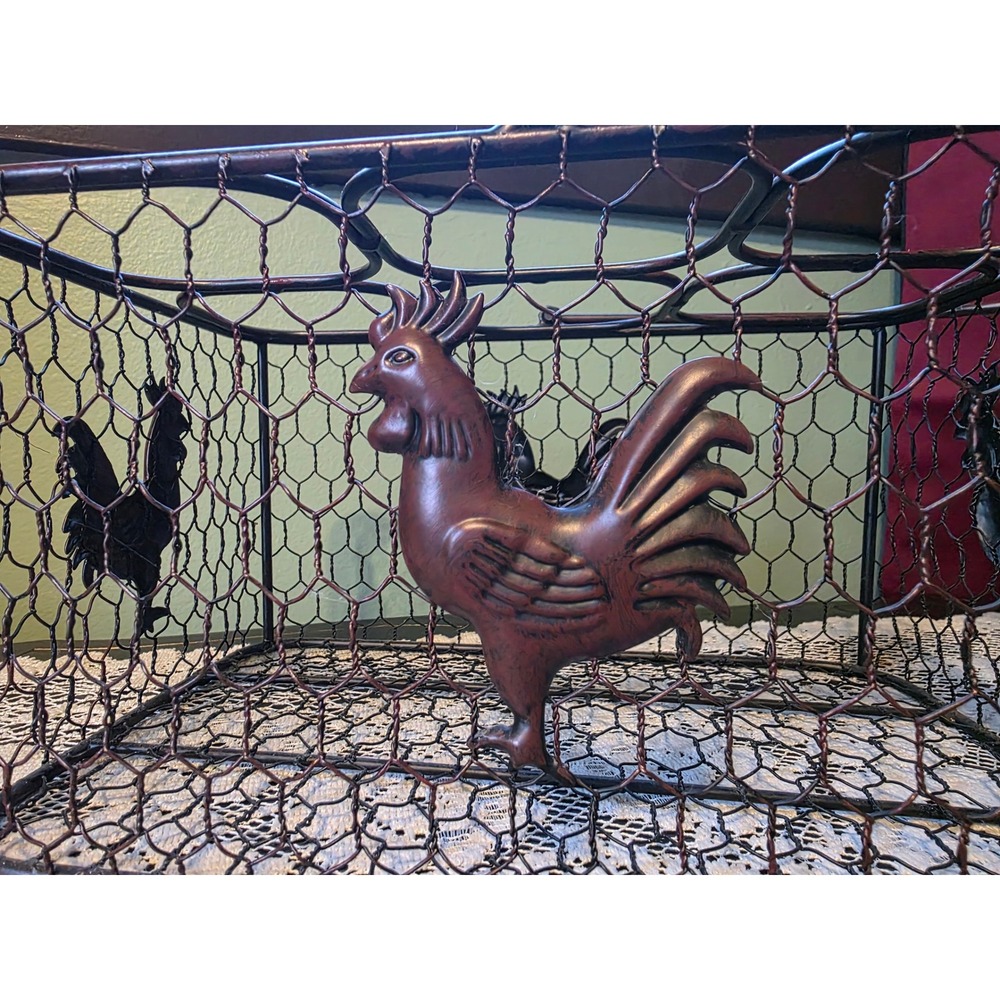 Rustic Farmhouse Wire Basket 6 Compartment Metal Caddy Rooster Decor Bronze - Picture 5 of 6